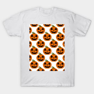 Bright Orange Halloween Pumpkins Pattern on White T-Shirt